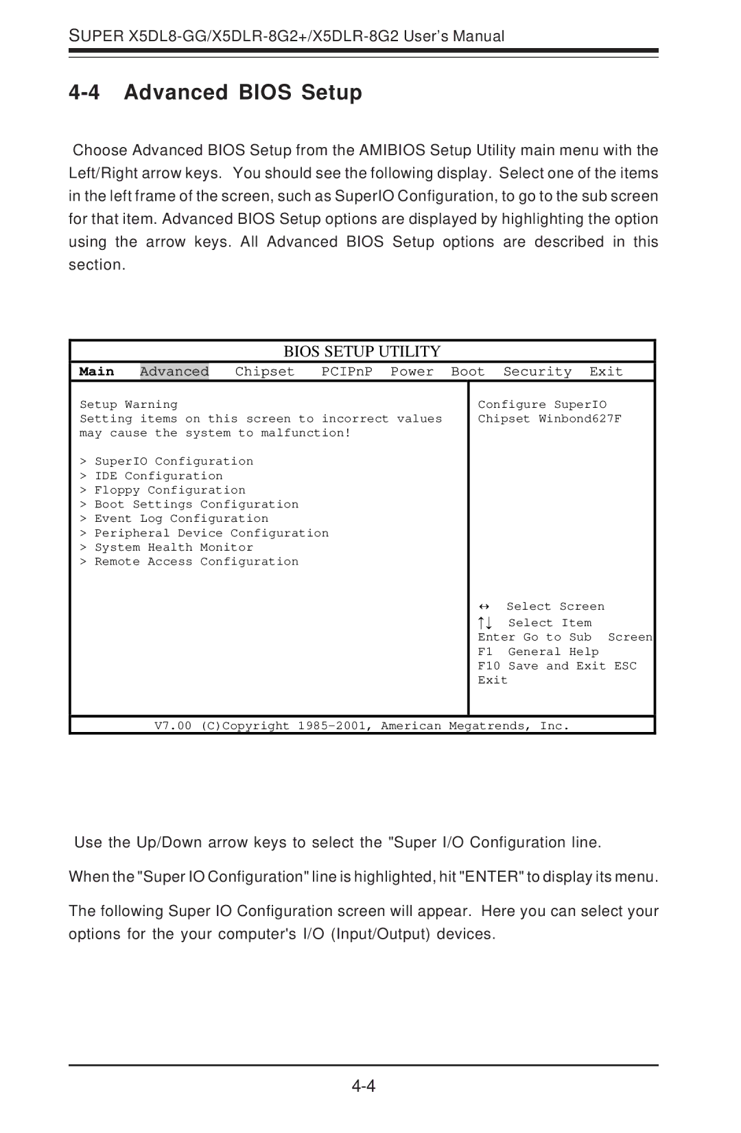 SUPER MICRO Computer SUPER X5DLR-8G2+, SUPER X5DL8-GG user manual Advanced Bios Setup, Bios Setup Utility 