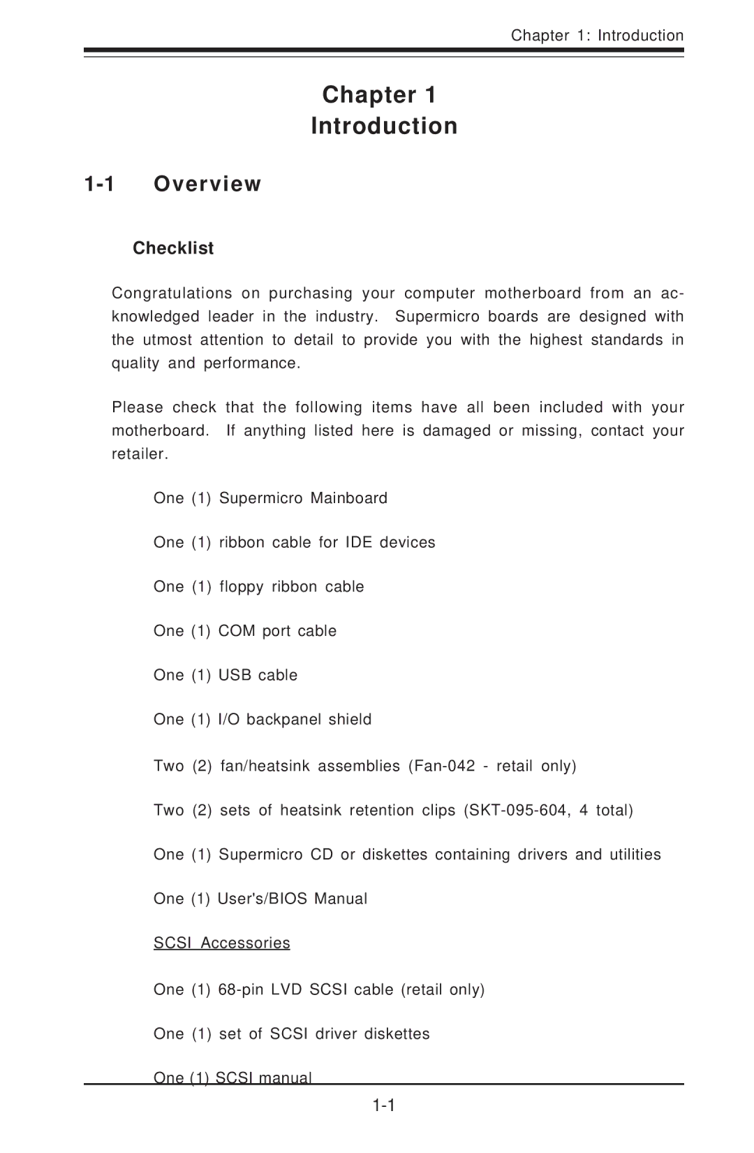 SUPER MICRO Computer SUPER X5DLR-8G2+, SUPER X5DL8-GG user manual Overview, Checklist 