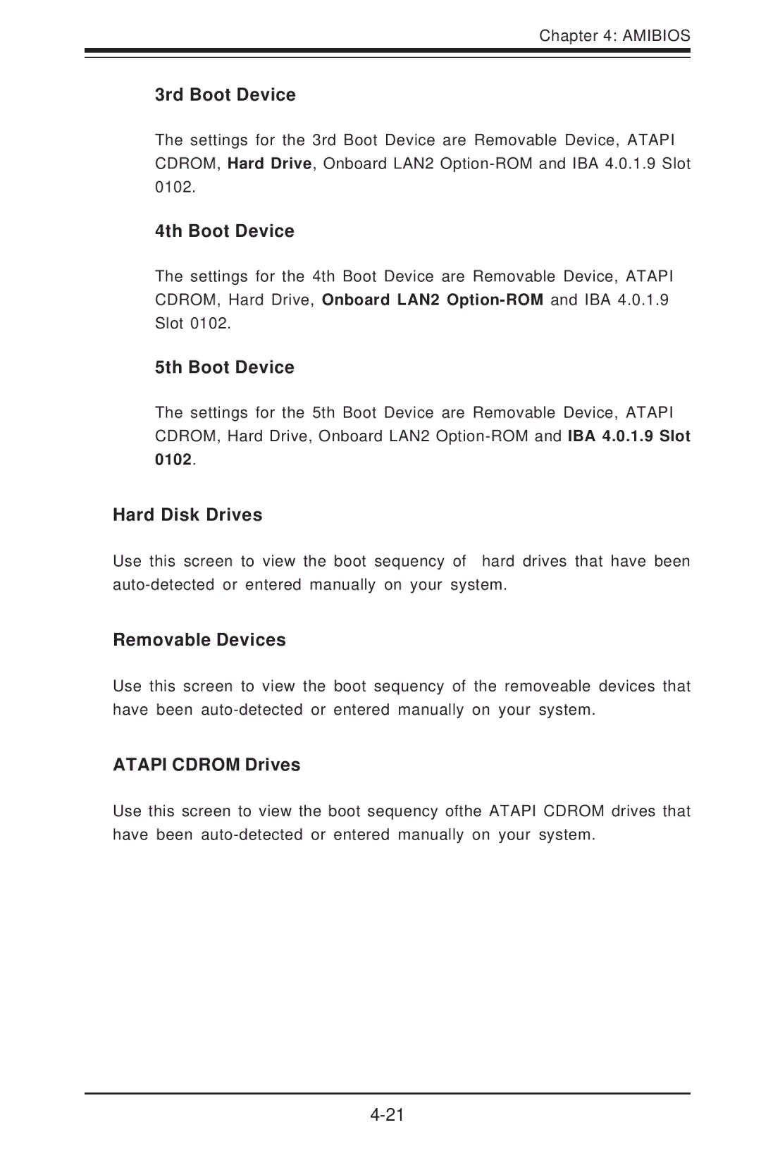 SUPER MICRO Computer SUPER X5DLR-8G2+ user manual 3rd Boot Device, 4th Boot Device, 5th Boot Device, Hard Disk Drives 