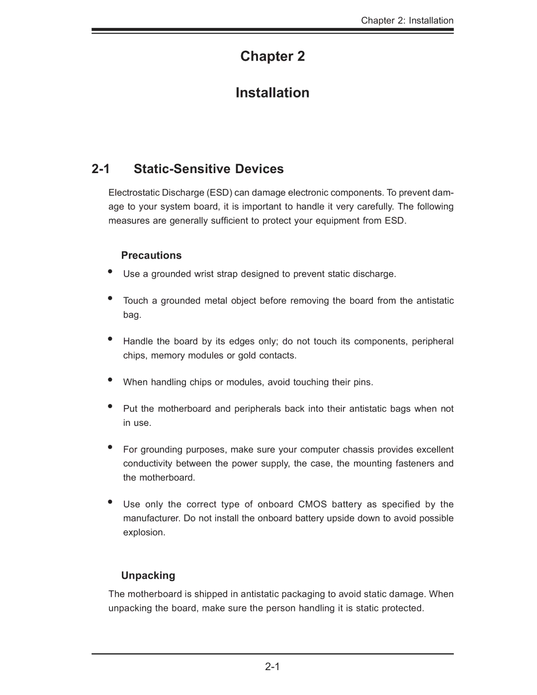 SUPER MICRO Computer X7DWE, Supero user manual Static-Sensitive Devices, Precautions, Unpacking 