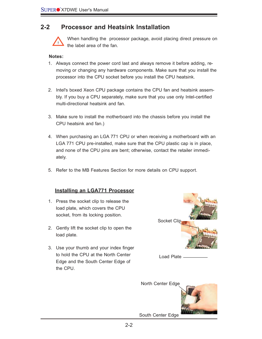 SUPER MICRO Computer Supero, X7DWE user manual Processor and Heatsink Installation, Installing an LGA771 Processor 