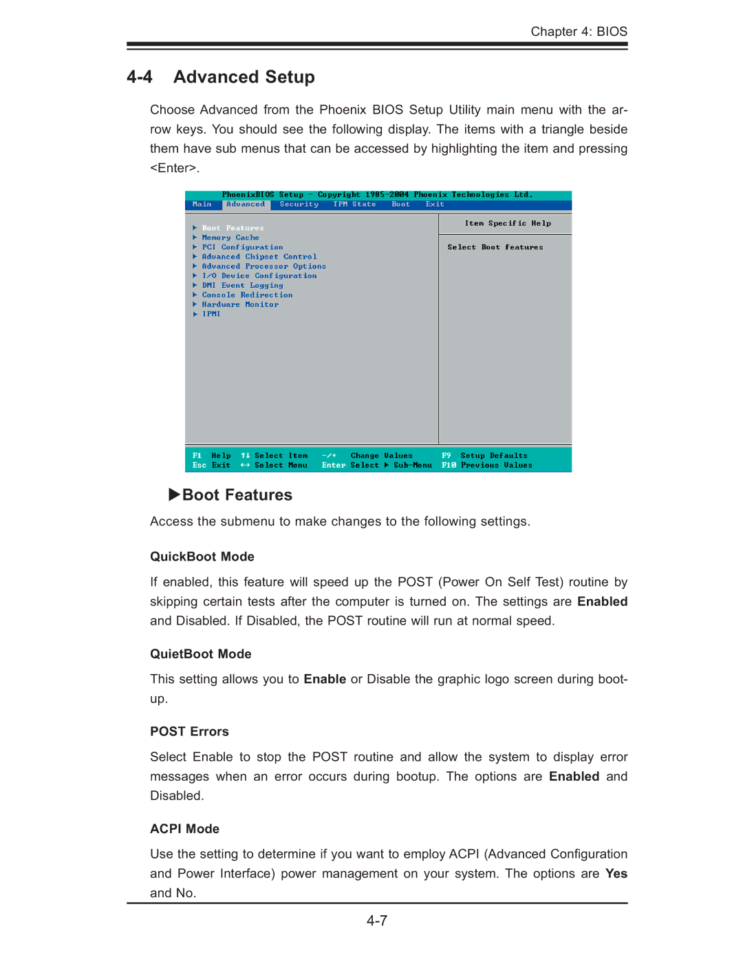 SUPER MICRO Computer X7DWE, Supero user manual Advanced Setup, Boot Features 