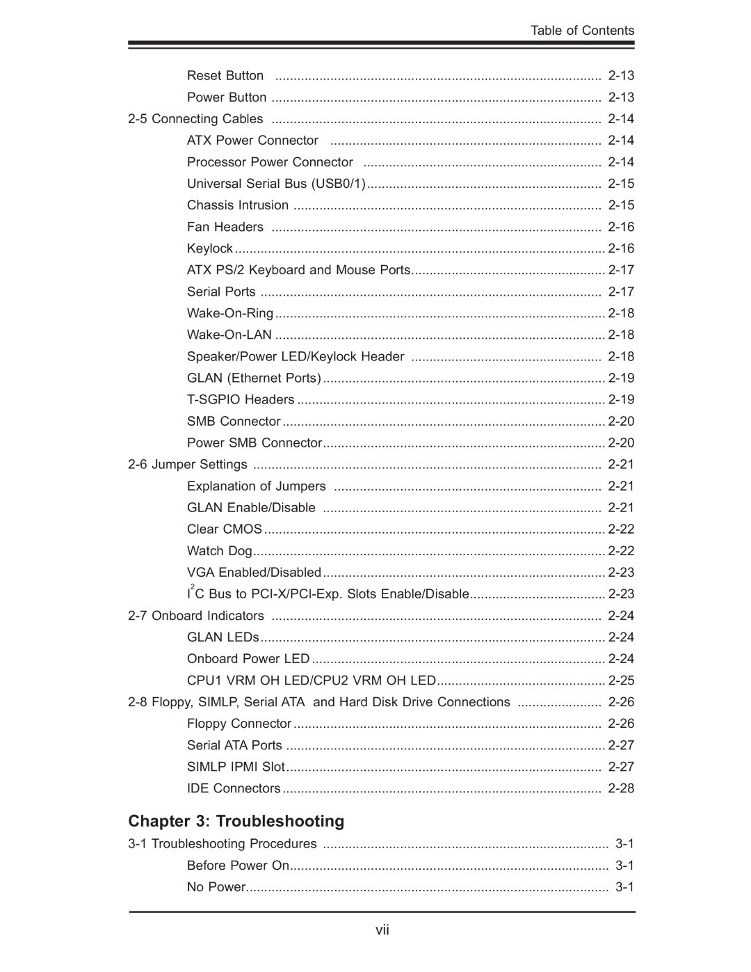 SUPER MICRO Computer X7DWE, Supero user manual Troubleshooting, Table of Contents 