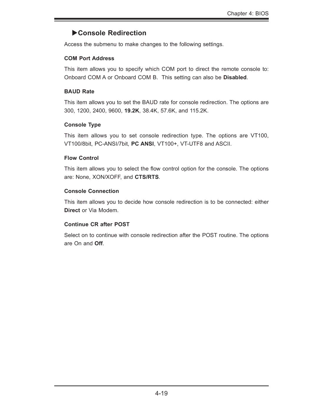 SUPER MICRO Computer X7DWE, Supero user manual Console Redirection 