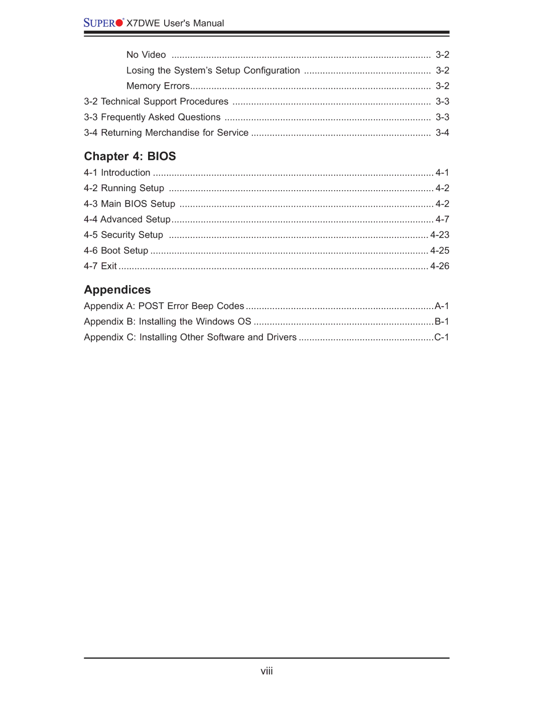 SUPER MICRO Computer Supero, X7DWE user manual Bios, Appendices 