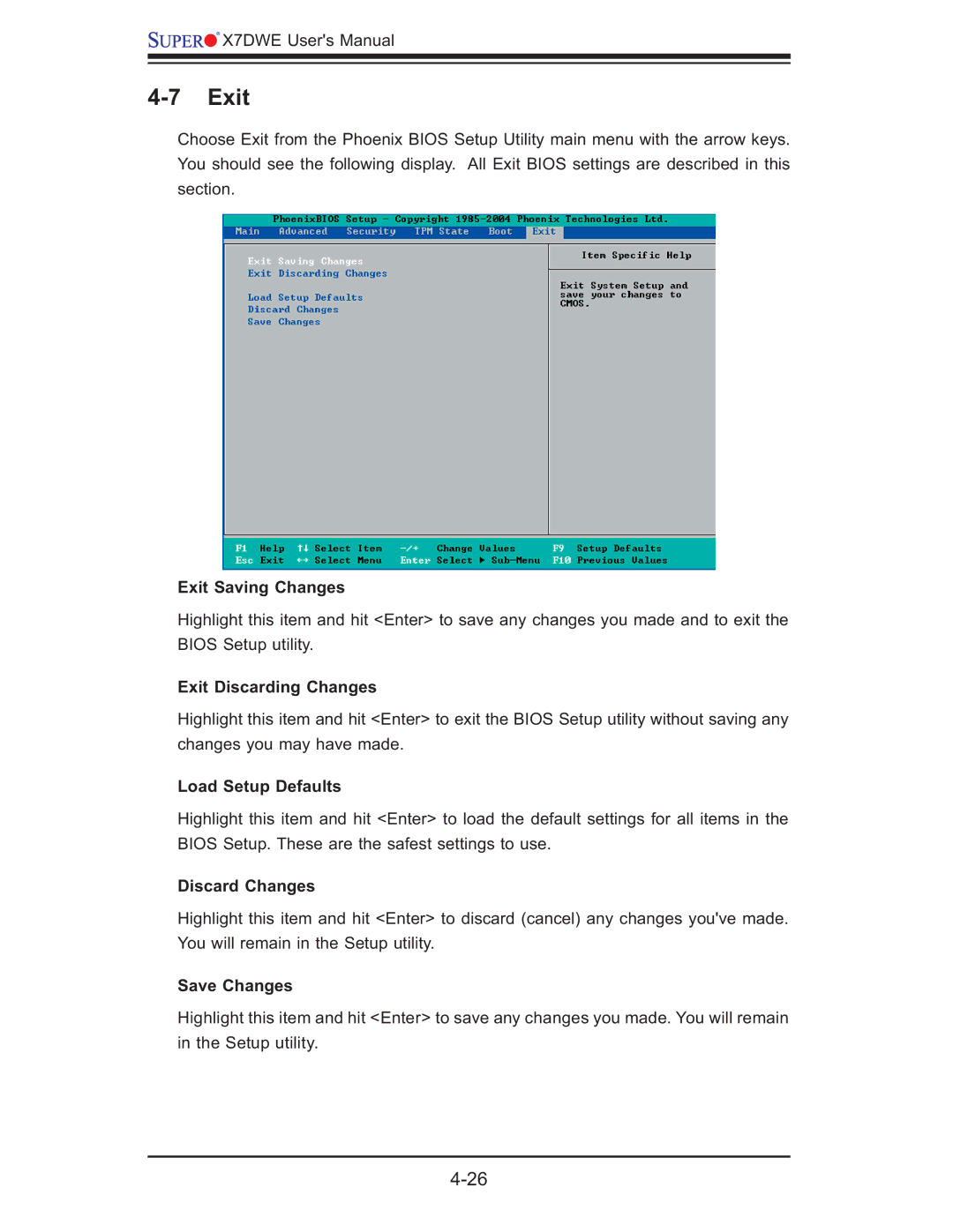 SUPER MICRO Computer Supero, X7DWE user manual Exit 