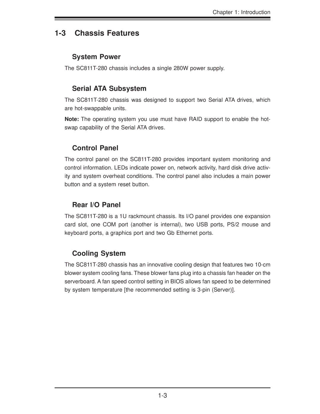 SUPER MICRO Computer SuperServer 5016I-TF user manual Chassis Features 