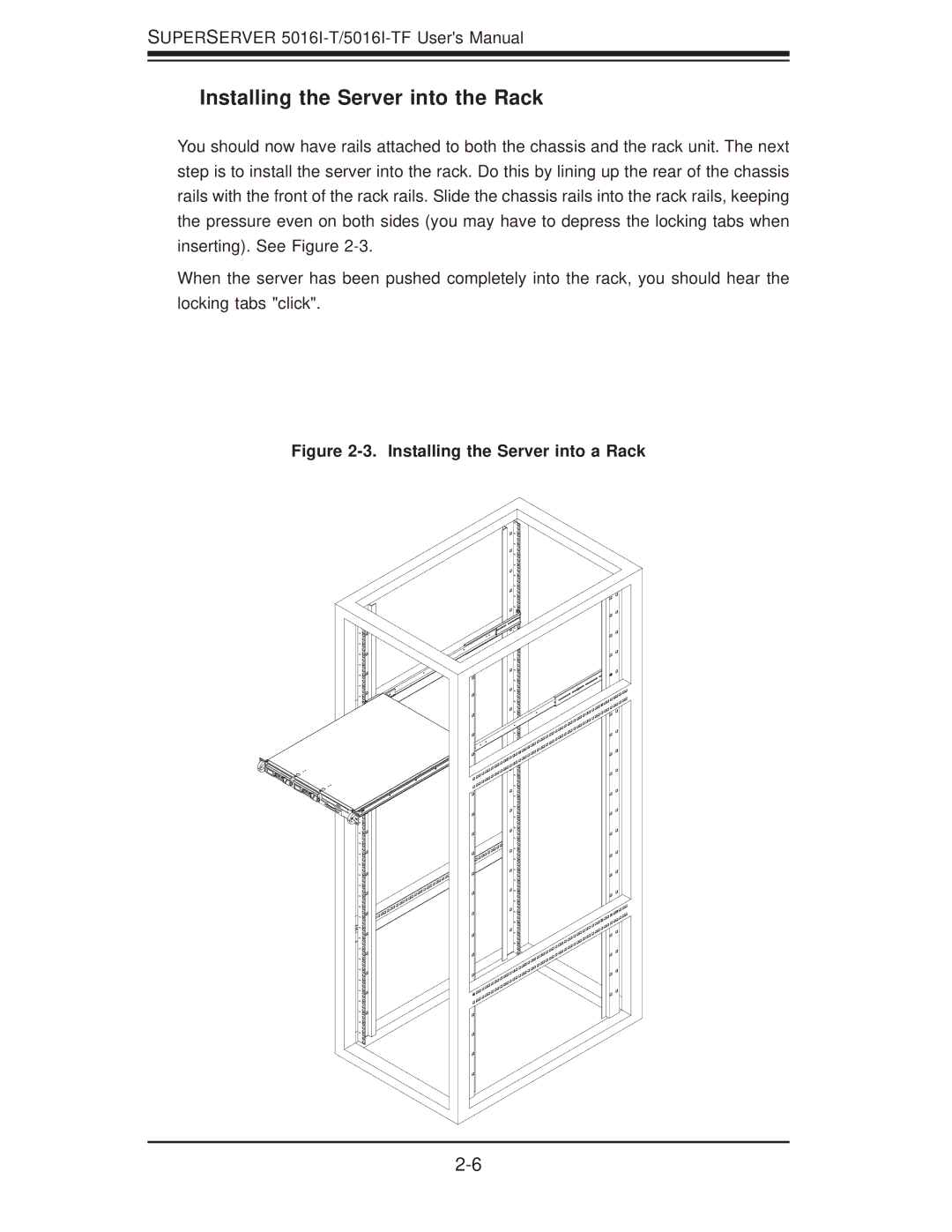 SUPER MICRO Computer SuperServer 5016I-TF Installing the Server into the Rack, Installing the Server into a Rack 
