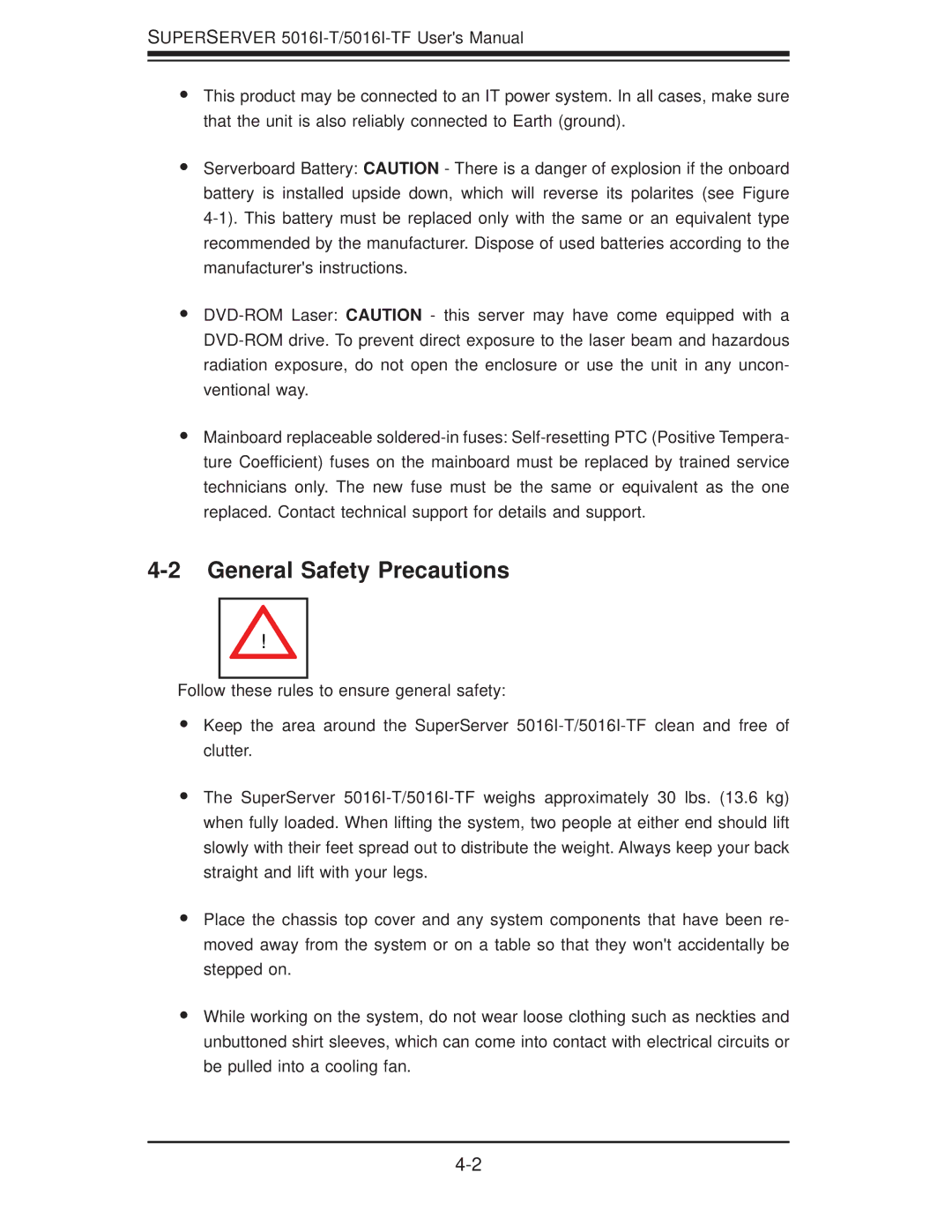 SUPER MICRO Computer SuperServer 5016I-TF user manual General Safety Precautions 