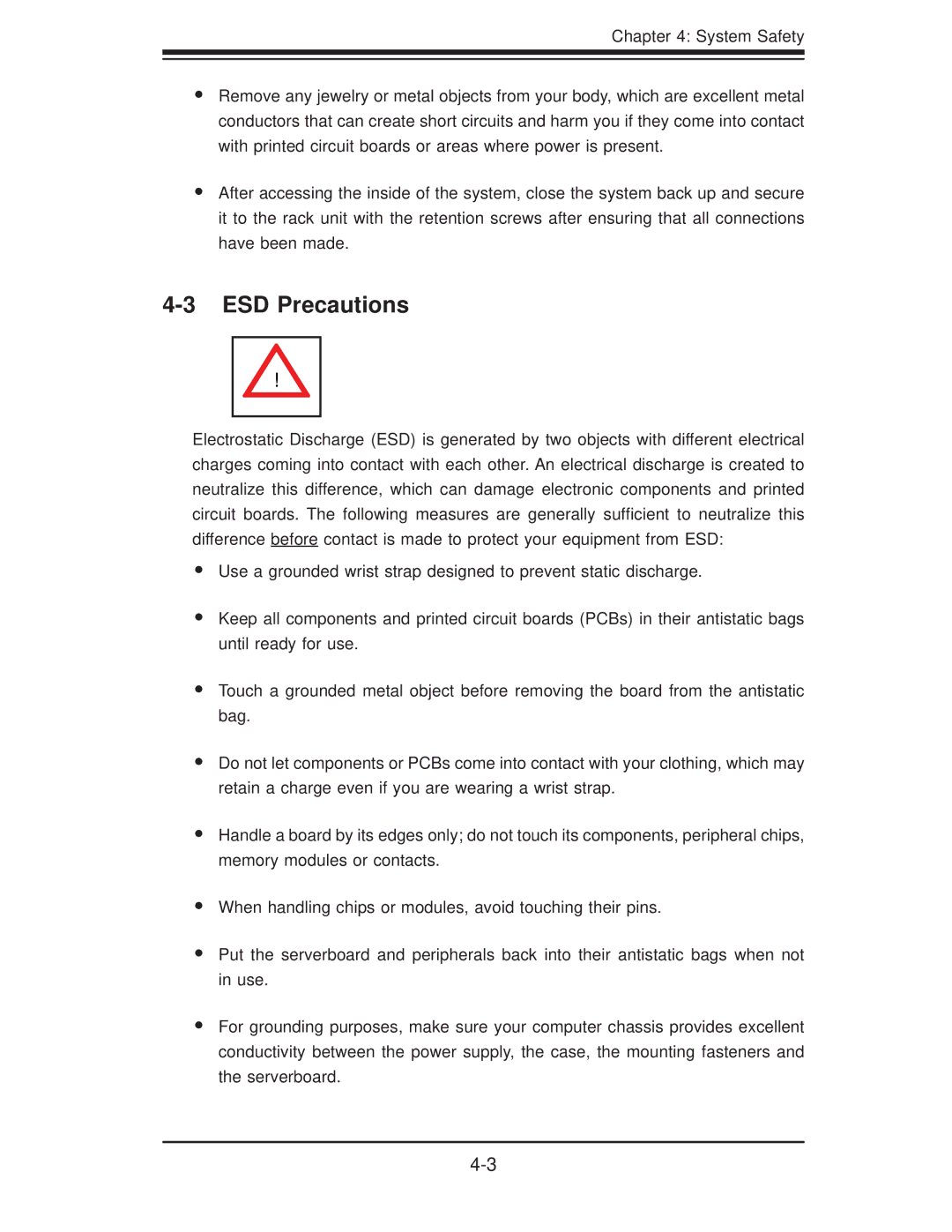 SUPER MICRO Computer SuperServer 5016I-TF user manual ESD Precautions 