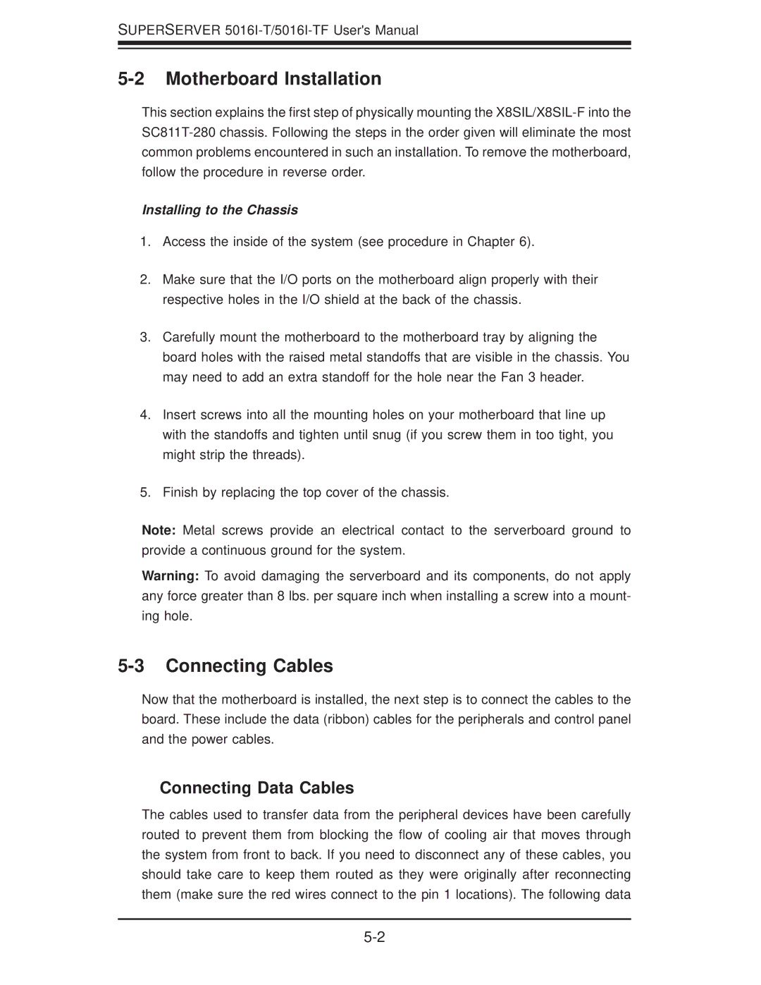 SUPER MICRO Computer SuperServer 5016I-TF user manual Motherboard Installation, Connecting Cables, Connecting Data Cables 