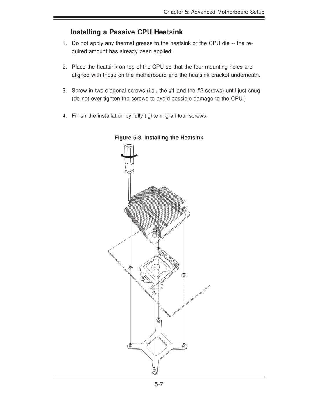 SUPER MICRO Computer SuperServer 5016I-TF user manual Installing a Passive CPU Heatsink, Installing the Heatsink 