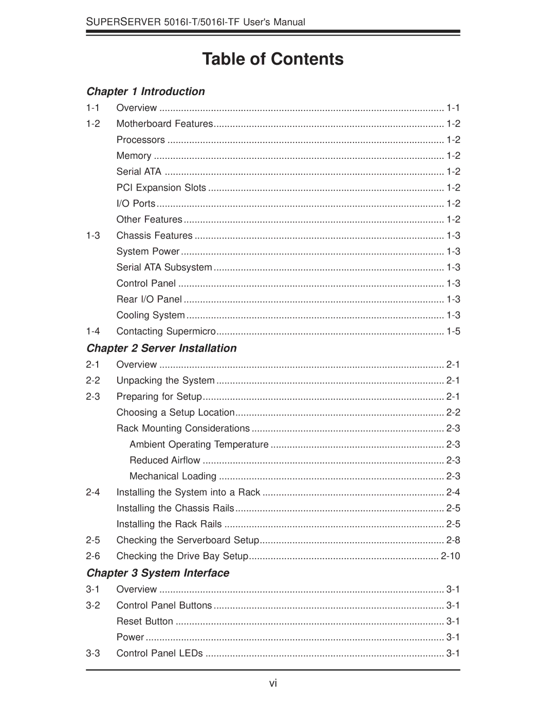 SUPER MICRO Computer SuperServer 5016I-TF user manual Table of Contents 