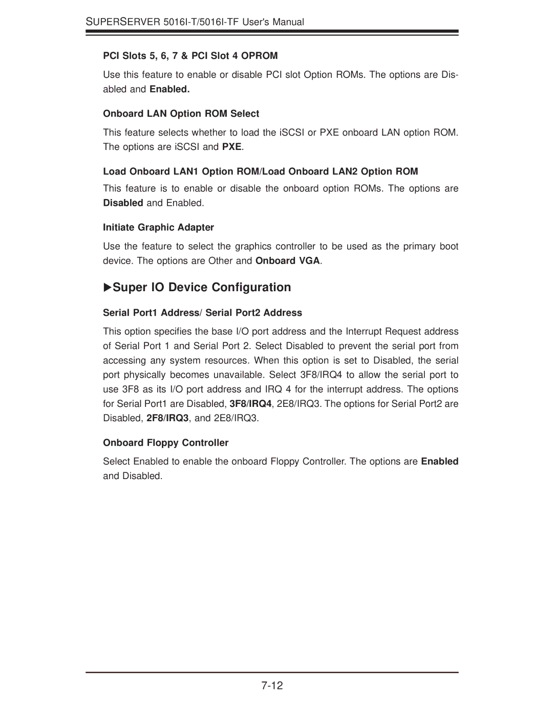 SUPER MICRO Computer SuperServer 5016I-TF user manual XSuper IO Device Conﬁguration 