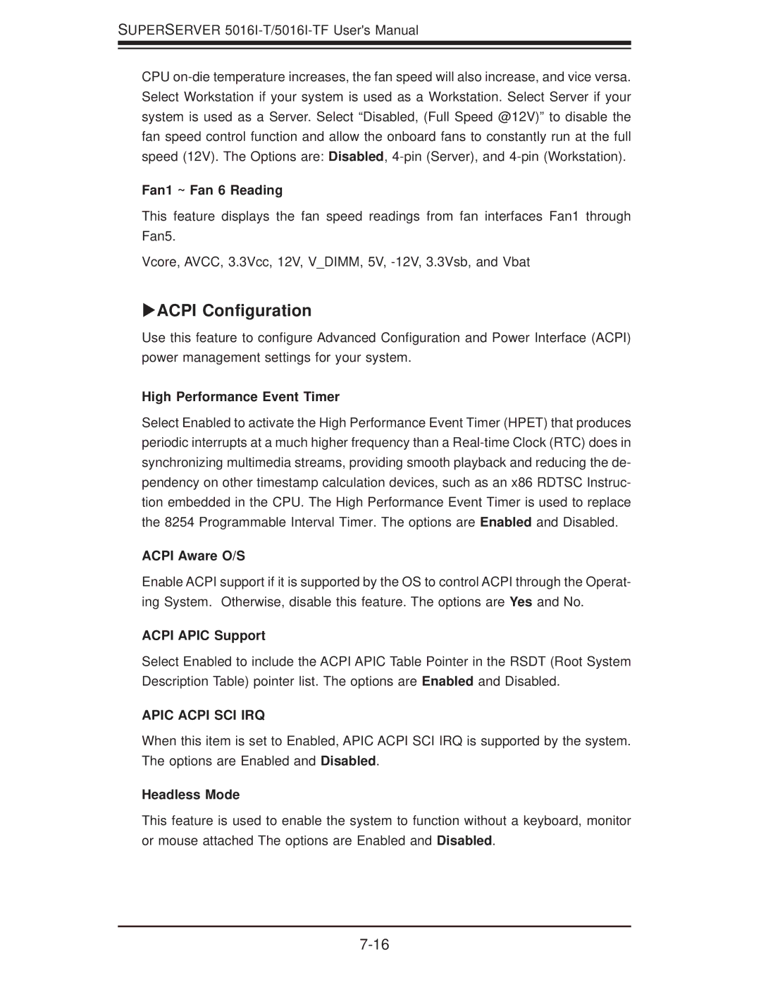 SUPER MICRO Computer SuperServer 5016I-TF user manual Xacpi Conﬁguration 