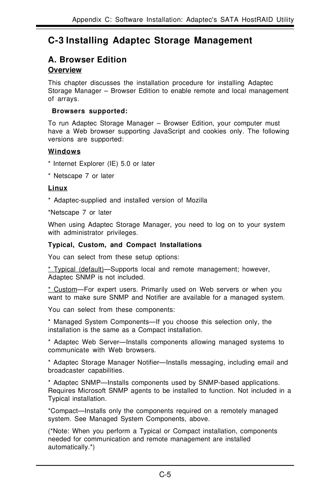 SUPER MICRO Computer X6DAT-G user manual Installing Adaptec Storage Management, Browser Edition, Overview 