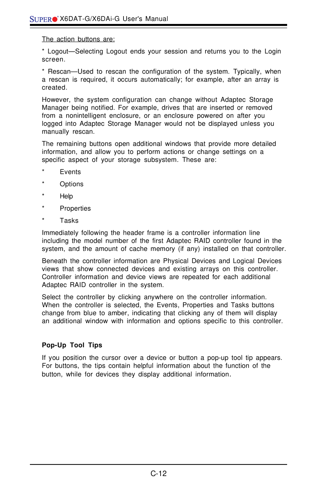 SUPER MICRO Computer X6DAT-G user manual Pop-Up Tool Tips 