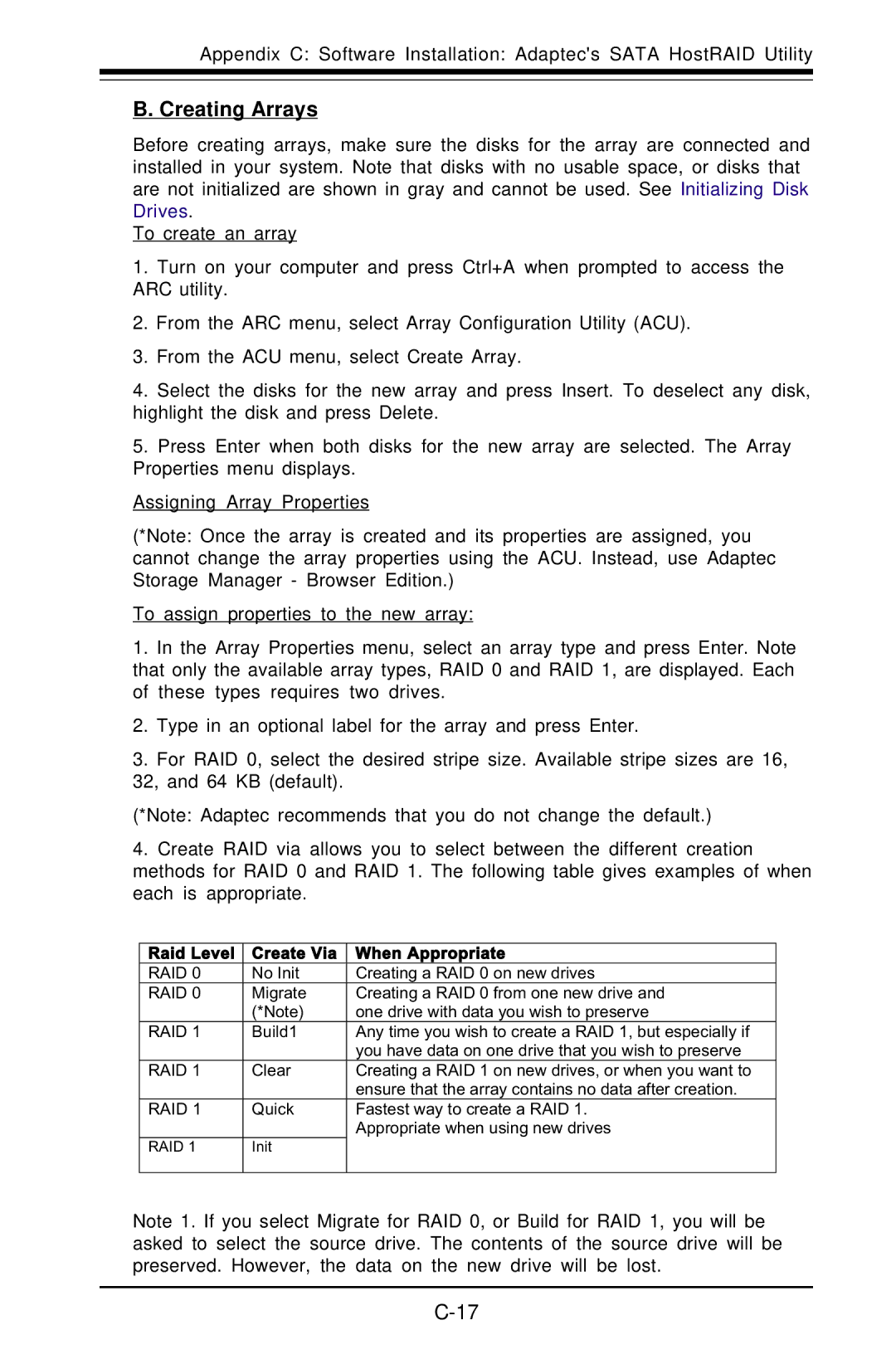 SUPER MICRO Computer X6DAT-G user manual Raid Level Create Via When Appropriate 