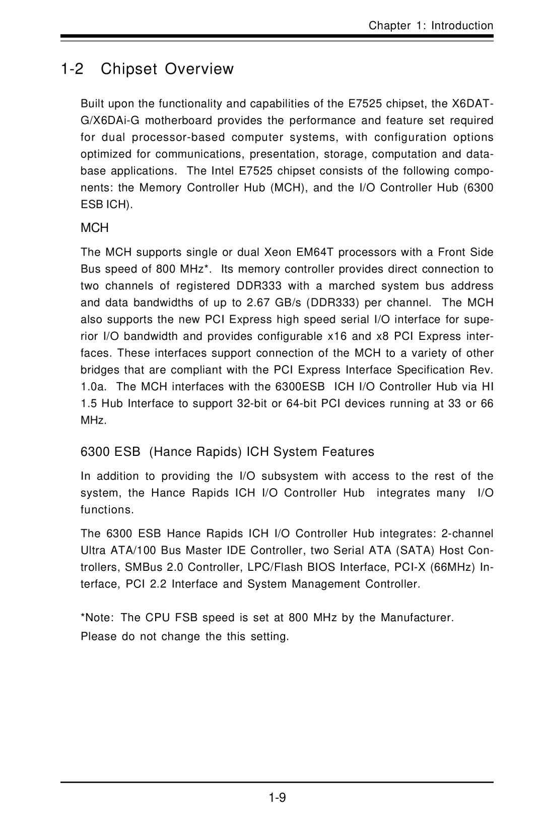 SUPER MICRO Computer X6DAT-G user manual Chipset Overview, ESB Hance Rapids ICH System Features 