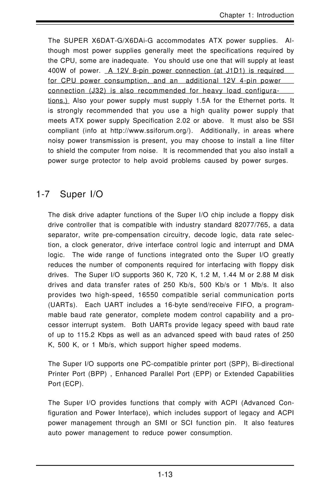 SUPER MICRO Computer X6DAT-G user manual Super I/O 