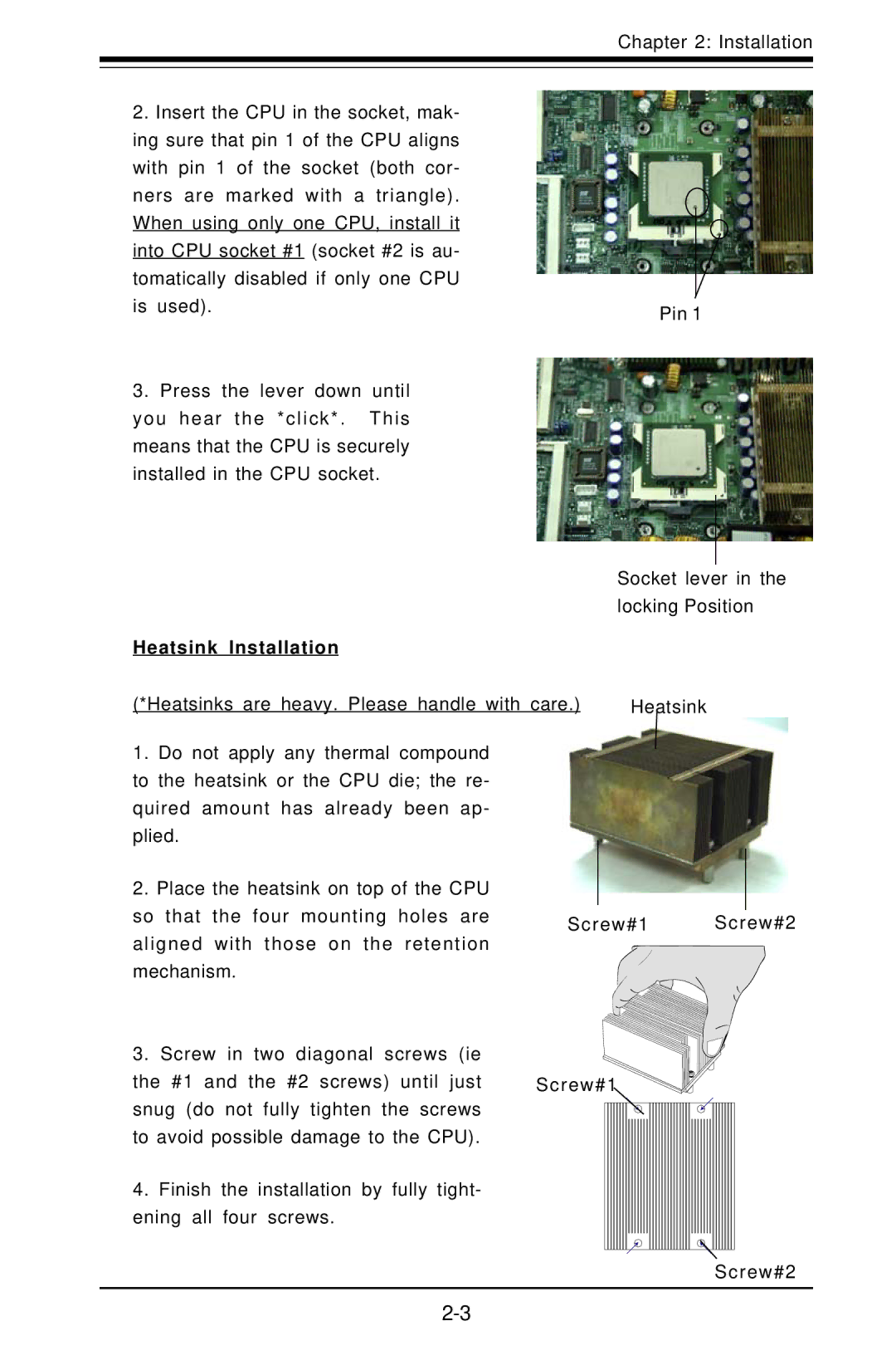 SUPER MICRO Computer X6DAT-G user manual Heatsink Installation 