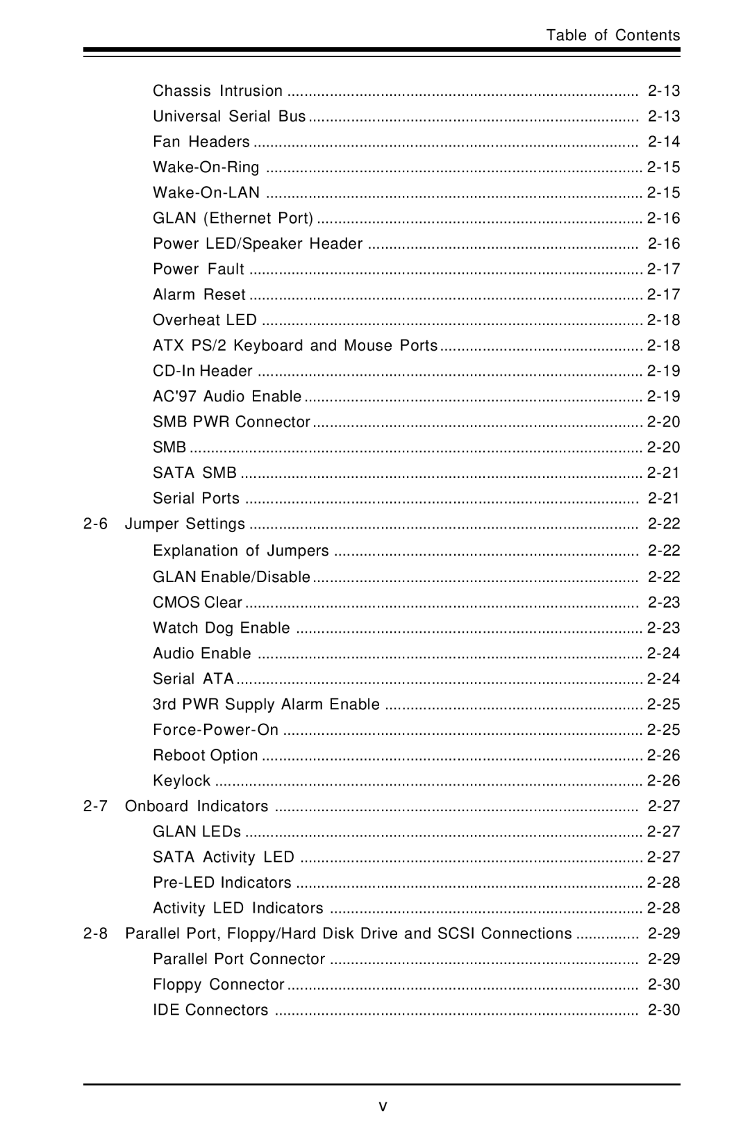 SUPER MICRO Computer X6DAT-G user manual Table of Contents, 3rd PWR Supply Alarm Enable Force-Power-On, Onboard Indicators 