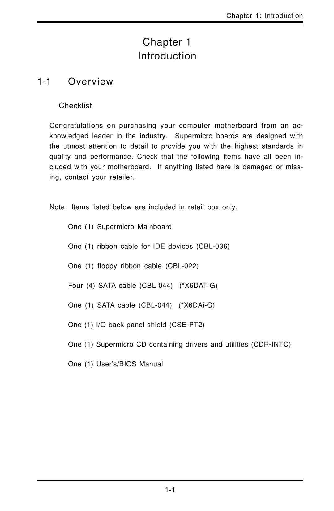 SUPER MICRO Computer X6DAT-G user manual Overview, Checklist, Introduction 