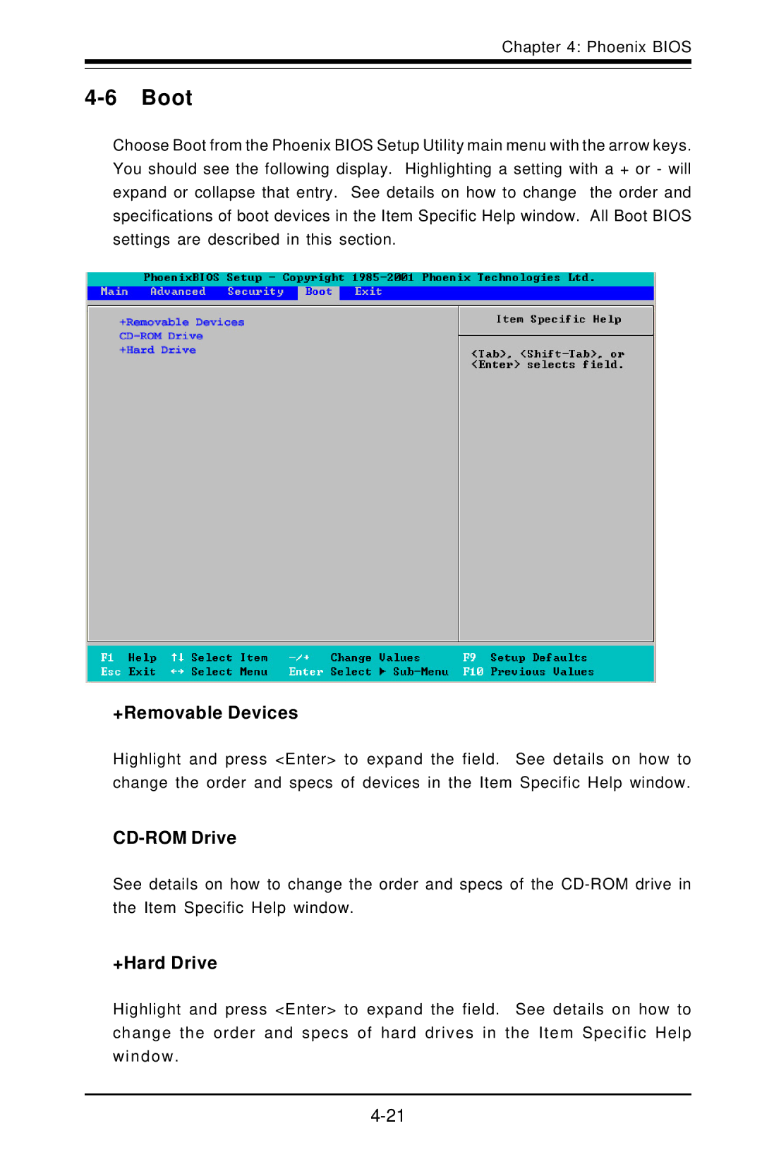 SUPER MICRO Computer X6DAT-G user manual Boot, +Removable Devices, CD-ROM Drive, +Hard Drive 