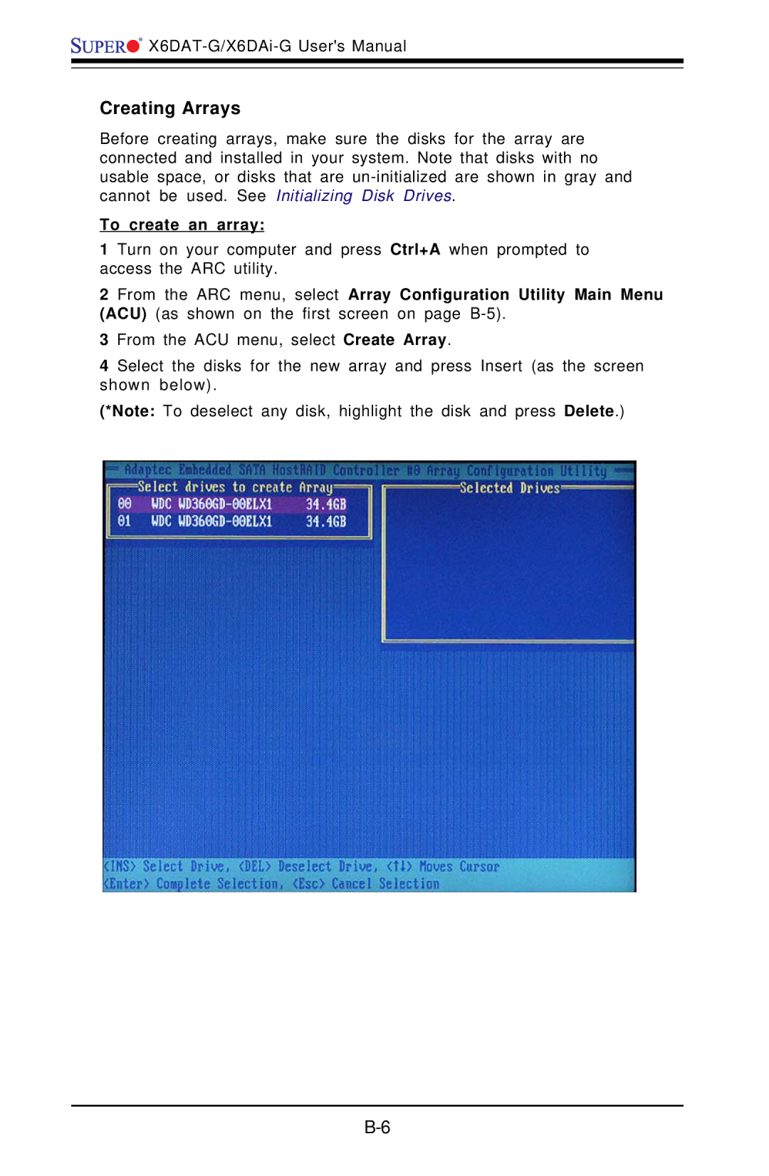 SUPER MICRO Computer X6DAT-G user manual Creating Arrays, To create an array 