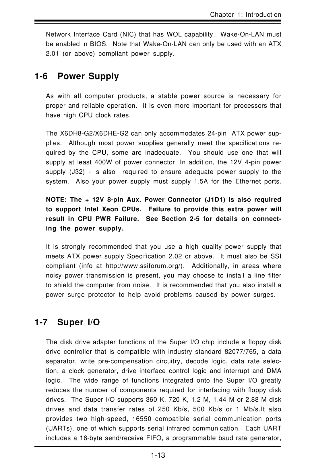 SUPER MICRO Computer X6DHE-G2, X6DH8-G2 manual Power Supply, Super I/O 