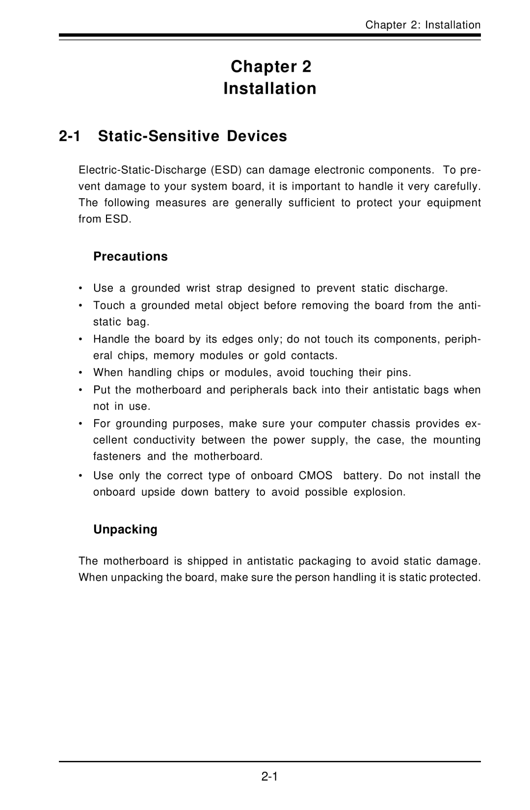 SUPER MICRO Computer X6DHE-G2, X6DH8-G2 manual Static-Sensitive Devices, Precautions, Unpacking 