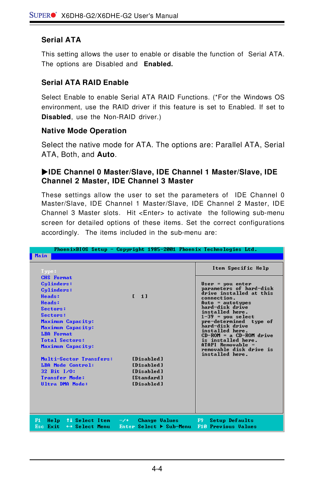 SUPER MICRO Computer X6DH8-G2, X6DHE-G2 manual Serial ATA RAID Enable, Native Mode Operation 