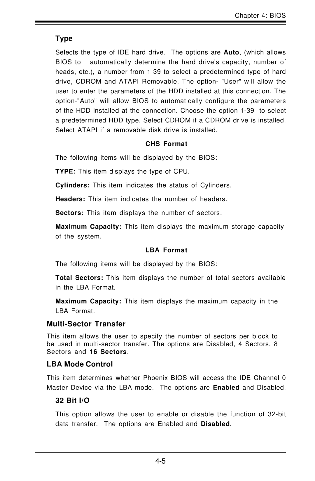 SUPER MICRO Computer X6DHE-G2, X6DH8-G2 manual Type, Multi-Sector Transfer, LBA Mode Control, Bit I/O 