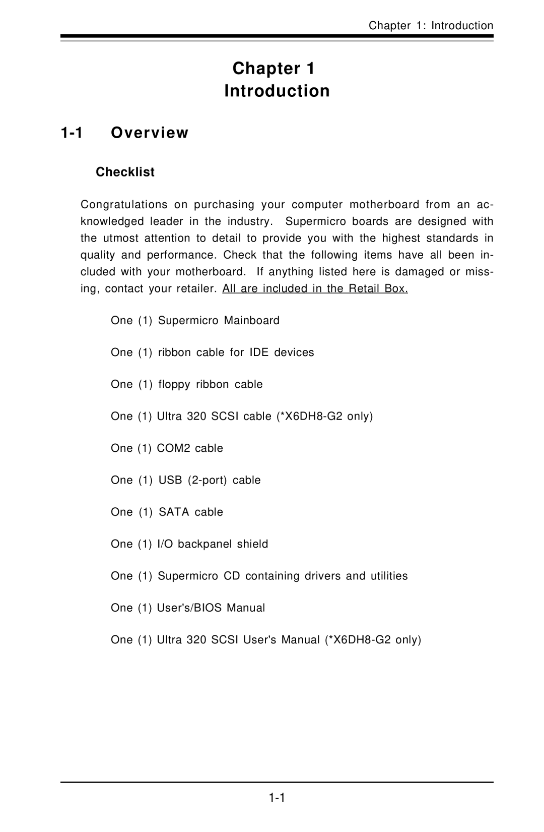 SUPER MICRO Computer X6DHE-G2, X6DH8-G2 manual Overview, Checklist 