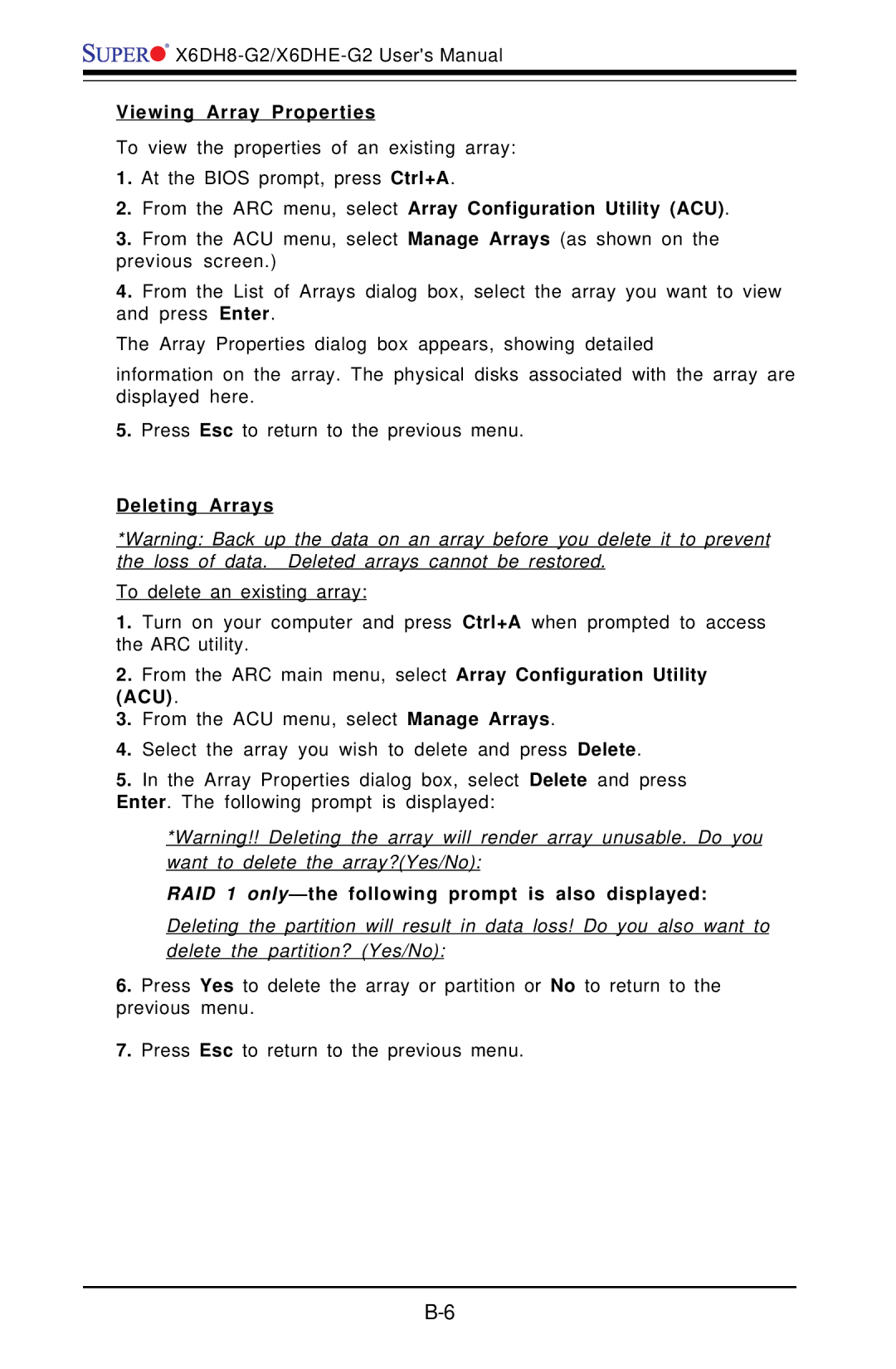 SUPER MICRO Computer X6DH8-G2 manual Viewing Array Properties, From the ARC menu, select Array Configuration Utility ACU 