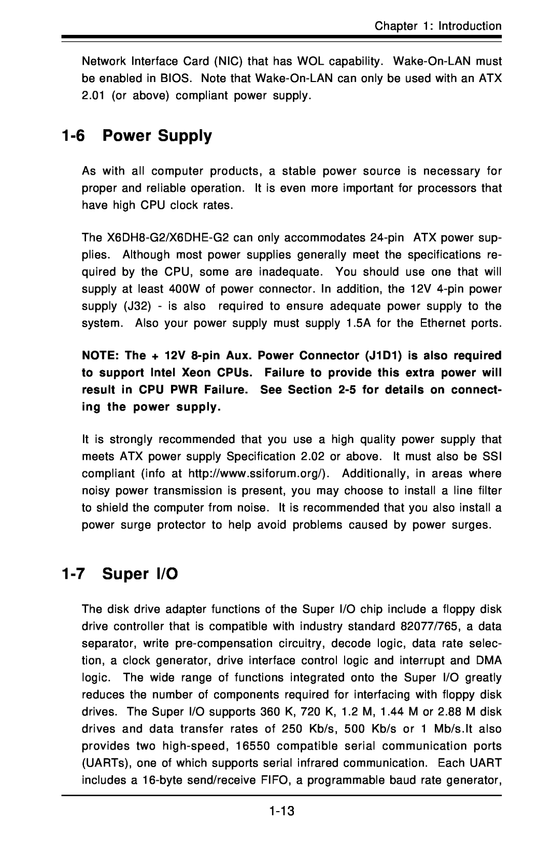 SUPER MICRO Computer X6DHE-G2, X6DH8-G2 manual Power Supply, Super I/O 