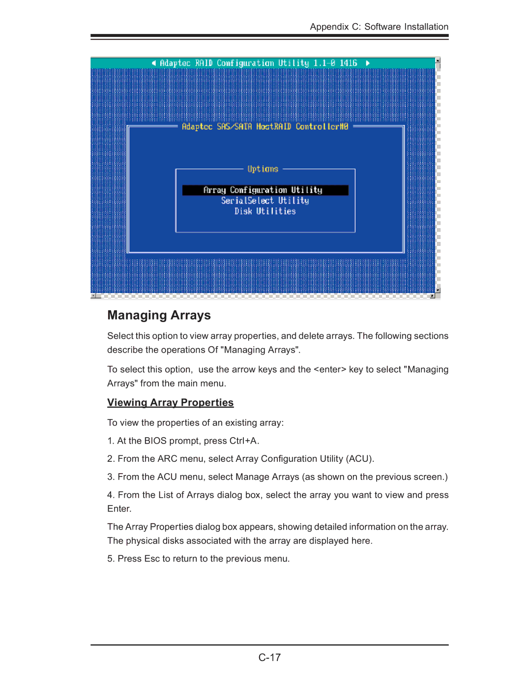 SUPER MICRO Computer X6DH3-G2, X6DHi-G2 user manual Managing Arrays, Viewing Array Properties 