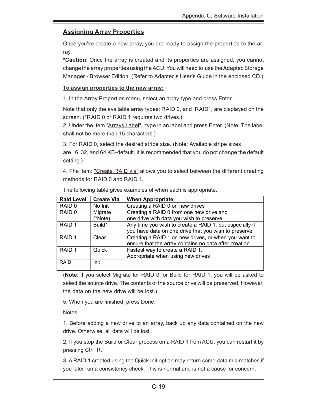 SUPER MICRO Computer X6DH3-G2, X6DHi-G2 user manual Assigning Array Properties, To assign properties to the new array 