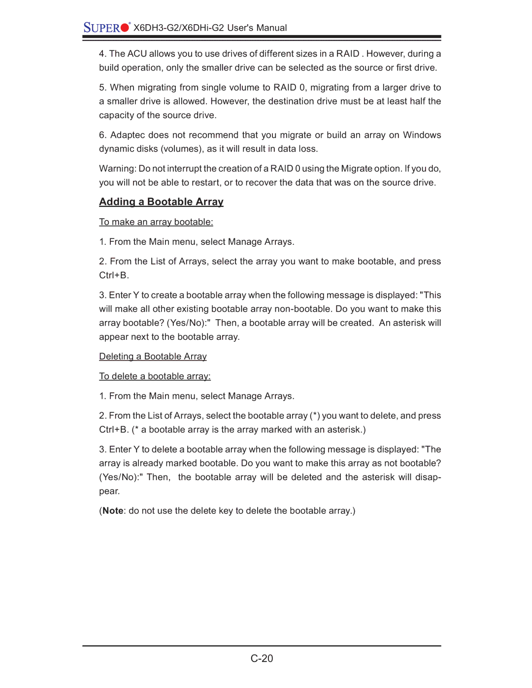 SUPER MICRO Computer X6DHi-G2, X6DH3-G2 user manual Adding a Bootable Array 