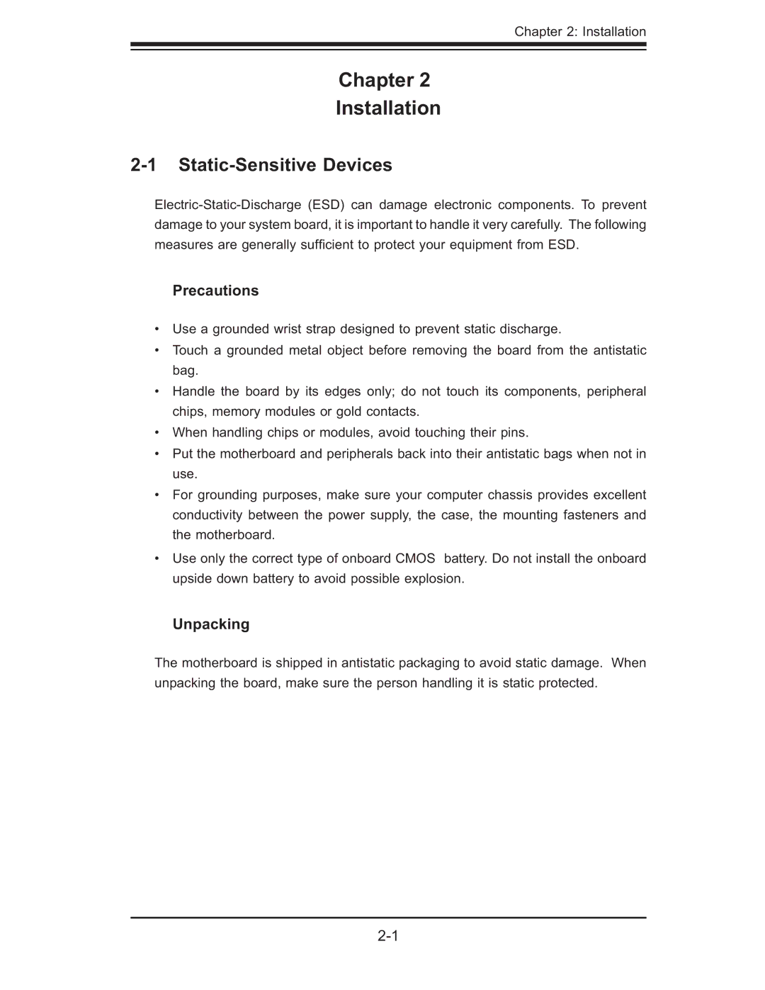 SUPER MICRO Computer X6DH3-G2, X6DHi-G2 user manual Static-Sensitive Devices, Precautions, Unpacking 