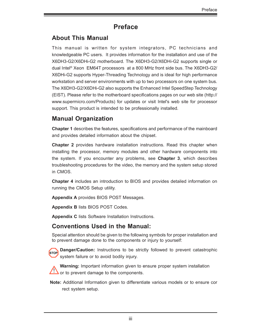 SUPER MICRO Computer X6DH3-G2, X6DHi-G2 user manual About This Manual Manual Organization, Conventions Used in the Manual 