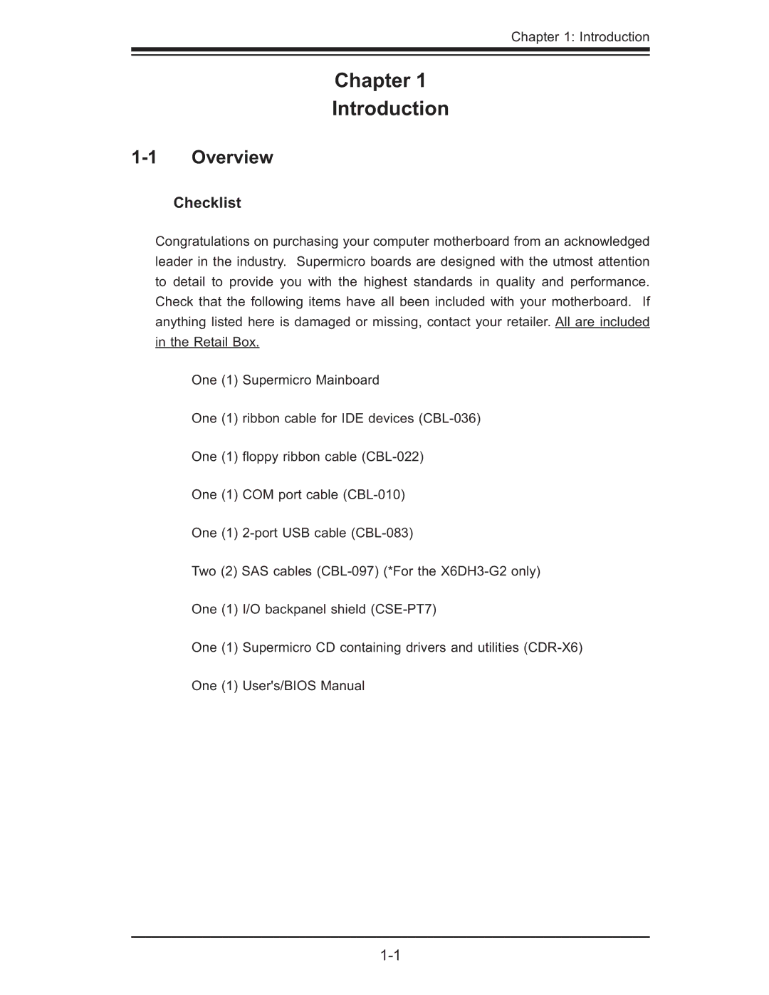 SUPER MICRO Computer X6DH3-G2, X6DHi-G2 user manual Overview, Checklist 