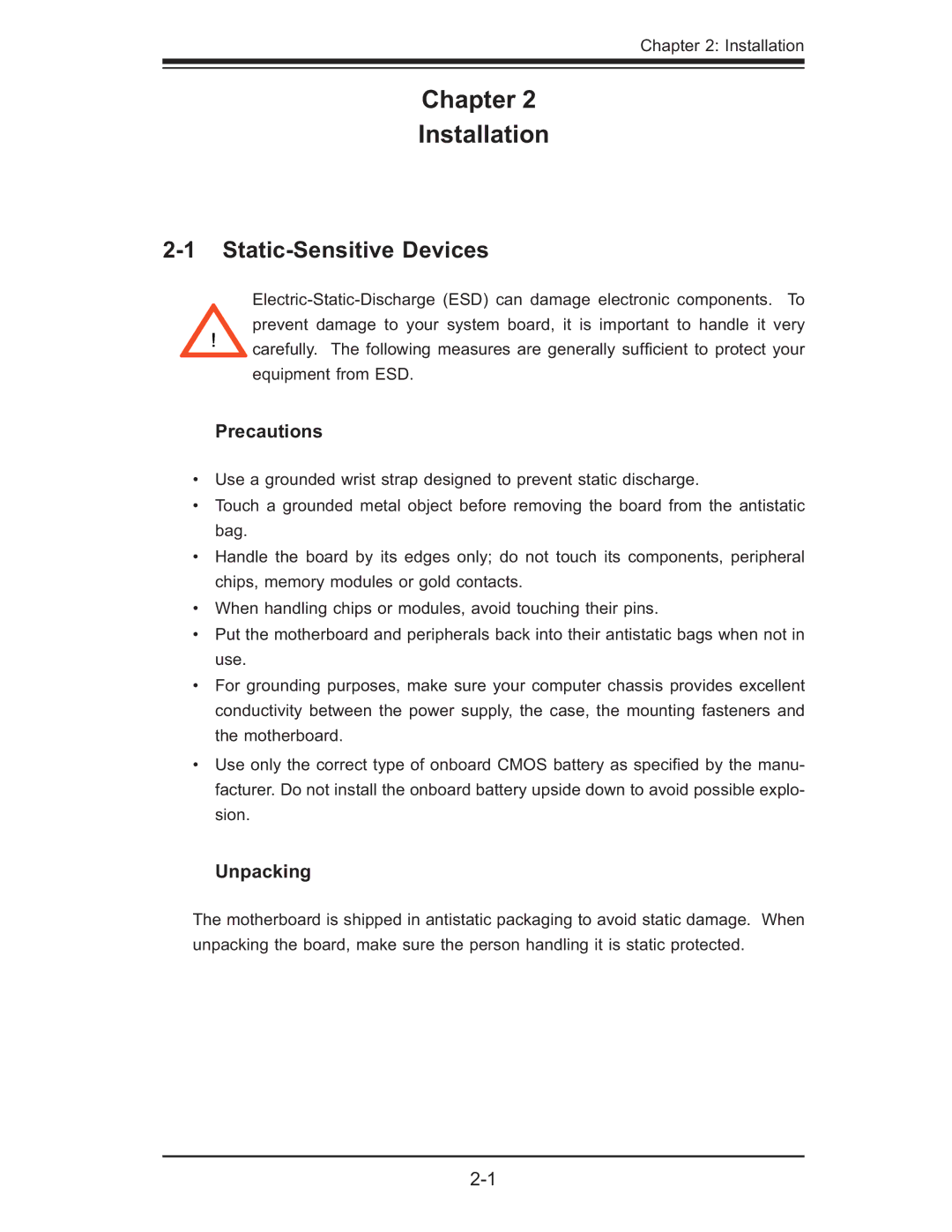 SUPER MICRO Computer X6QT8, X6QTE+ user manual Static-Sensitive Devices, Precautions, Unpacking 