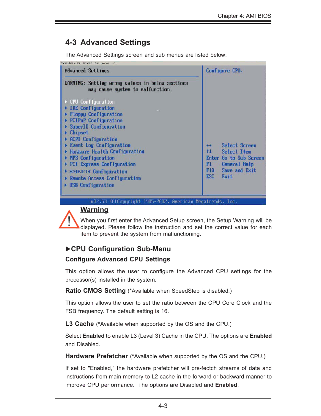 SUPER MICRO Computer X6QT8, X6QTE+ user manual Advanced Settings, CPU Conﬁguration Sub-Menu, Conﬁgure Advanced CPU Settings 