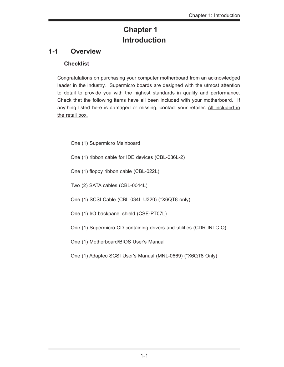 SUPER MICRO Computer X6QT8, X6QTE+ user manual Overview, Checklist 