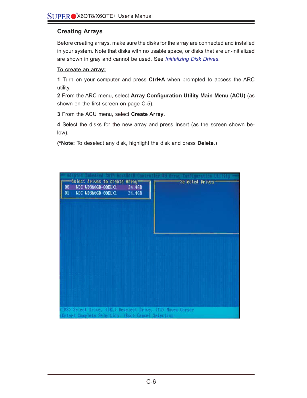 SUPER MICRO Computer X6QTE+, X6QT8 user manual Creating Arrays, To create an array 