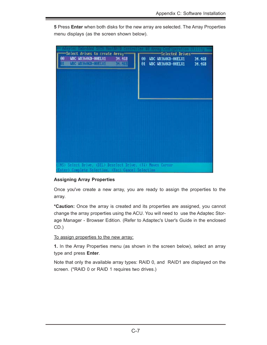 SUPER MICRO Computer X6QT8, X6QTE+ user manual Assigning Array Properties 