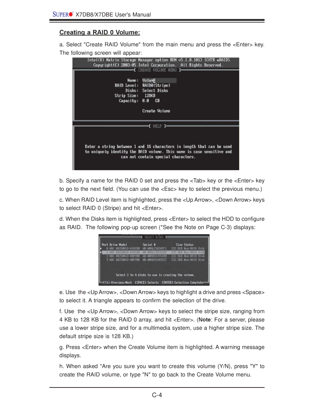 SUPER MICRO Computer X7DBE, X7DB8 user manual Creating a RAID 0 Volume 