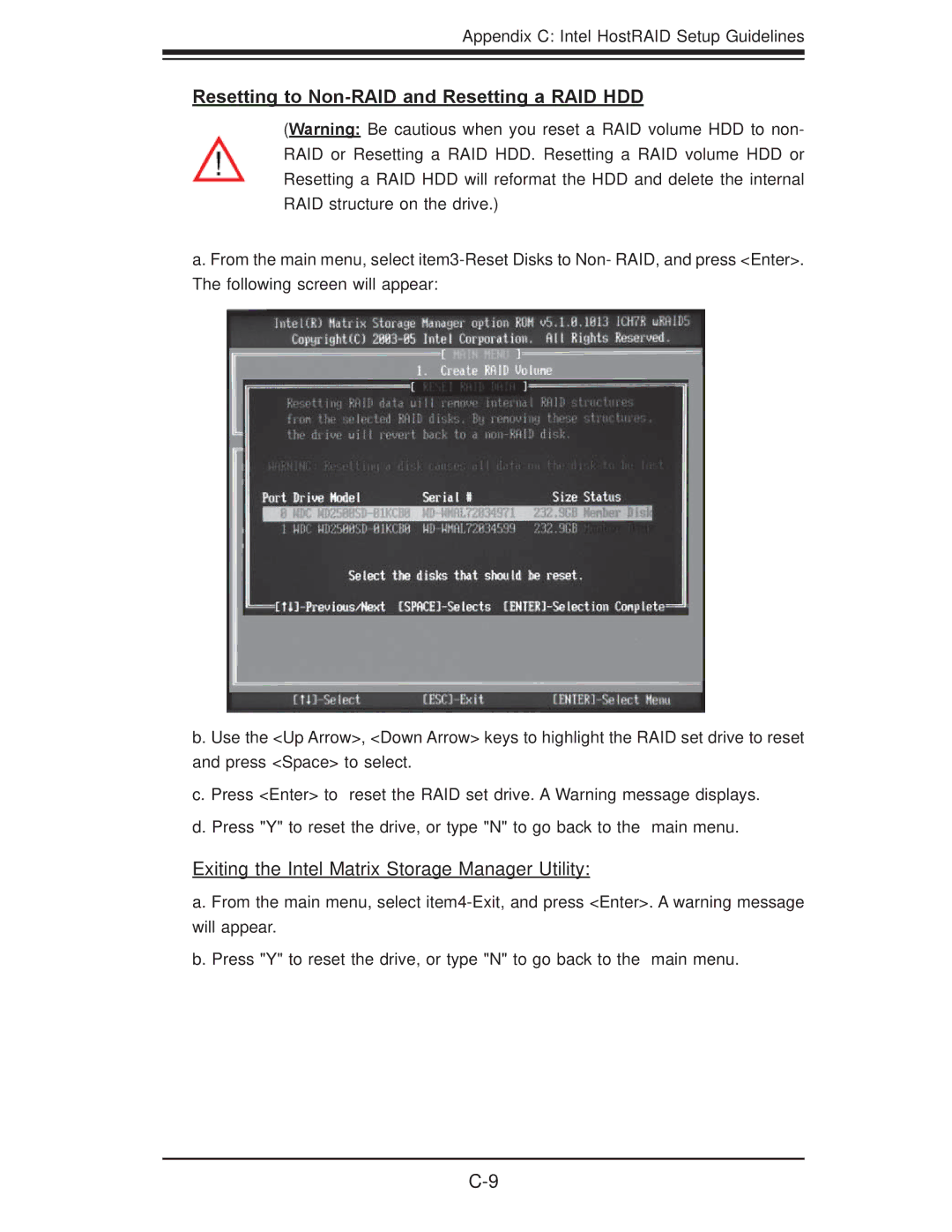 SUPER MICRO Computer X7DB8, X7DBE user manual Resetting to Non-RAID and Resetting a RAID HDD 