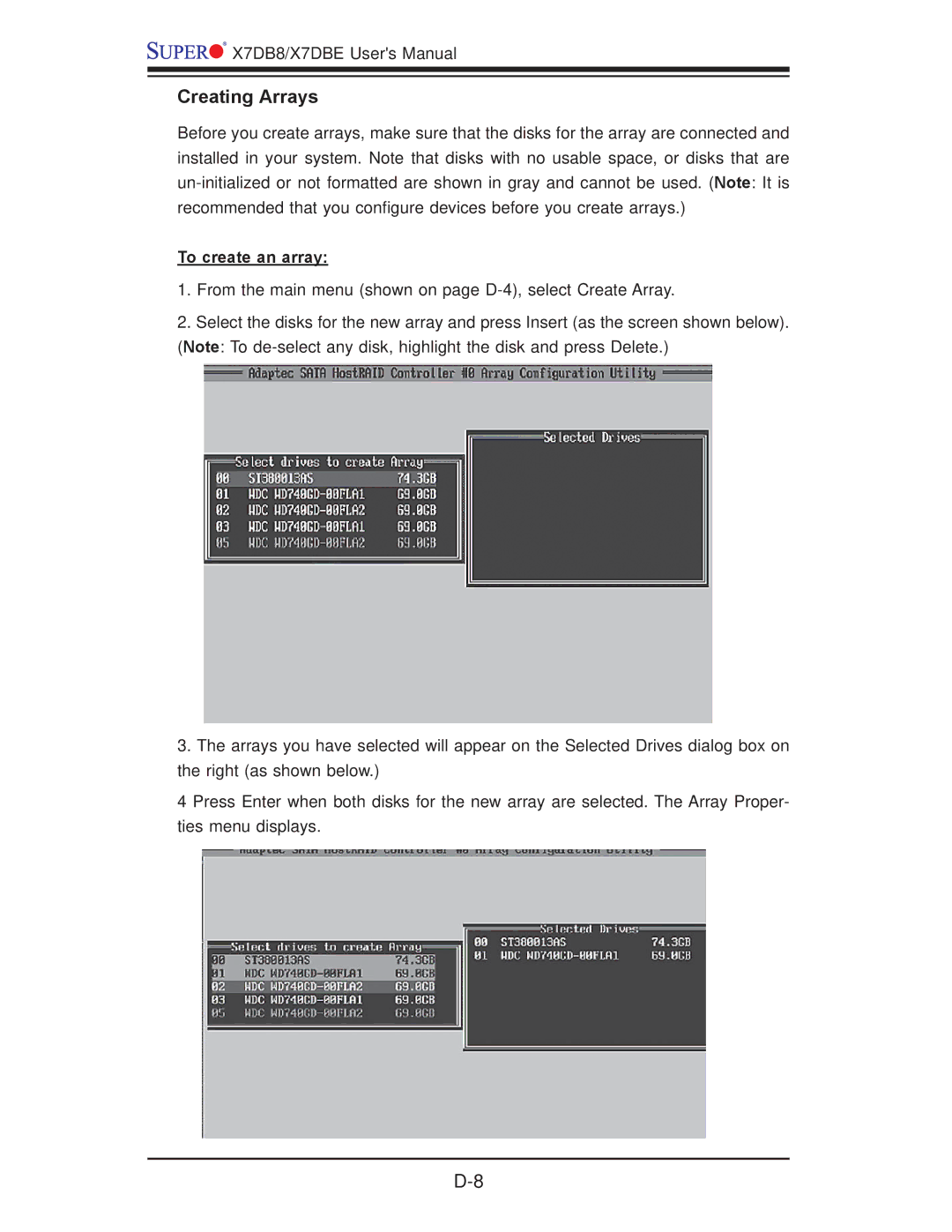 SUPER MICRO Computer X7DBE, X7DB8 user manual Creating Arrays, To create an array 